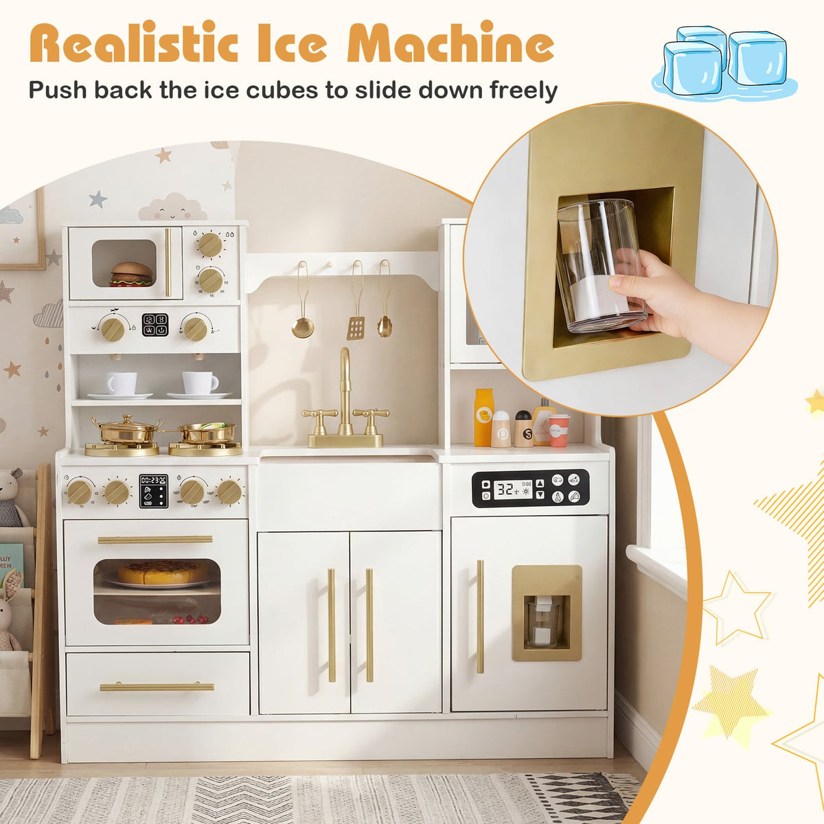 Wooden Kids Kitchen Playset with Realistic Lights and Sounds-White view 9