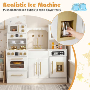 Wooden Kids Kitchen Playset with Realistic Lights and Sounds-White view 9