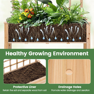 Wooden Mobile Raised Garden Bed on Wheels with Trellis-Natural view 9