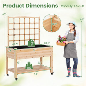 Wooden Mobile Raised Garden Bed on Wheels with Trellis-Natural view 4