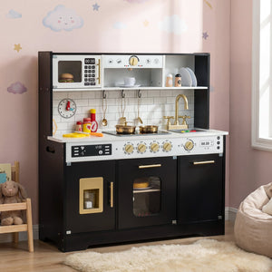 Wooden Play Kitchen for Kids with Realistic Lights and Sounds-Black view 3