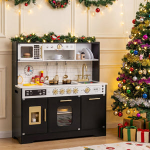 Wooden Play Kitchen for Kids with Realistic Lights and Sounds-Black view 6