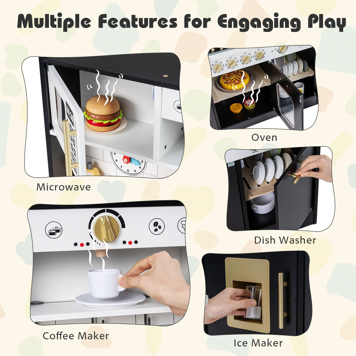 Wooden Play Kitchen for Kids with Realistic Lights and Sounds-Black view 7