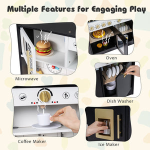 Wooden Play Kitchen for Kids with Realistic Lights and Sounds-Black view 7