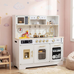 Wooden Play Kitchen for Kids with Realistic Lights and Sounds-White view 3