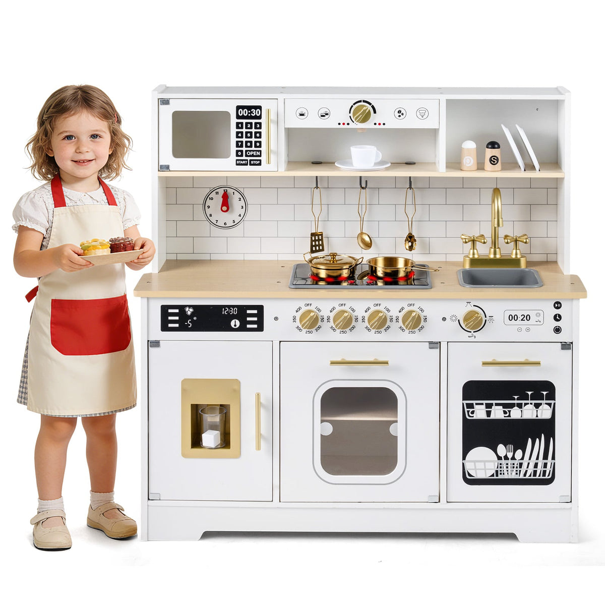 Wooden Play Kitchen for Kids with Realistic Lights and Sounds-White view 4