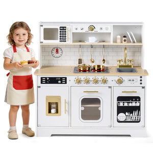 Wooden Play Kitchen for Kids with Realistic Lights and Sounds-White view 4