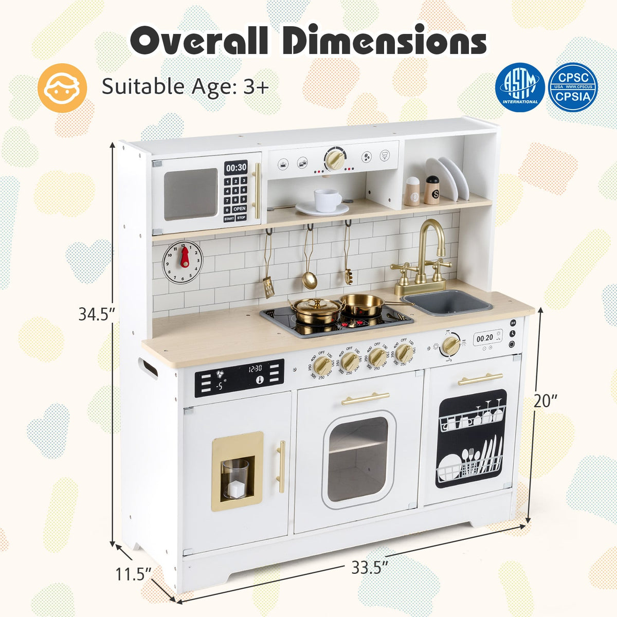 Wooden Play Kitchen for Kids with Realistic Lights and Sounds-White view 5