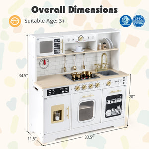 Wooden Play Kitchen for Kids with Realistic Lights and Sounds-White view 5