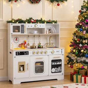 Wooden Play Kitchen for Kids with Realistic Lights and Sounds-White view 6