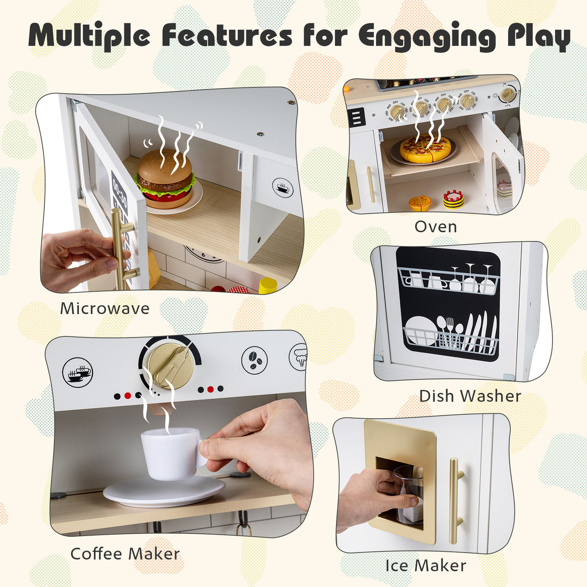 Wooden Play Kitchen for Kids with Realistic Lights and Sounds-White view 7
