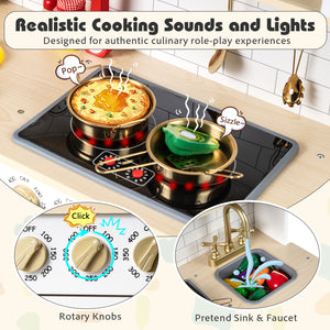 Wooden Play Kitchen for Kids with Realistic Lights and Sounds-White view 8
