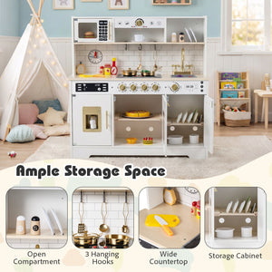 Wooden Play Kitchen for Kids with Realistic Lights and Sounds-White view 9