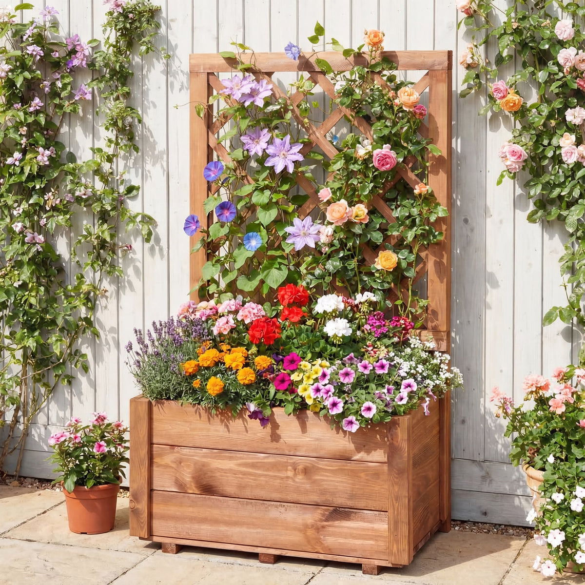 Wooden Raised Garden Bed with Lattice Trellis Drainage Holes-Orange view 2