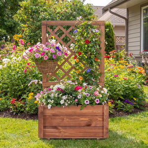 Wooden Raised Garden Bed with Lattice Trellis Drainage Holes-Orange view 5