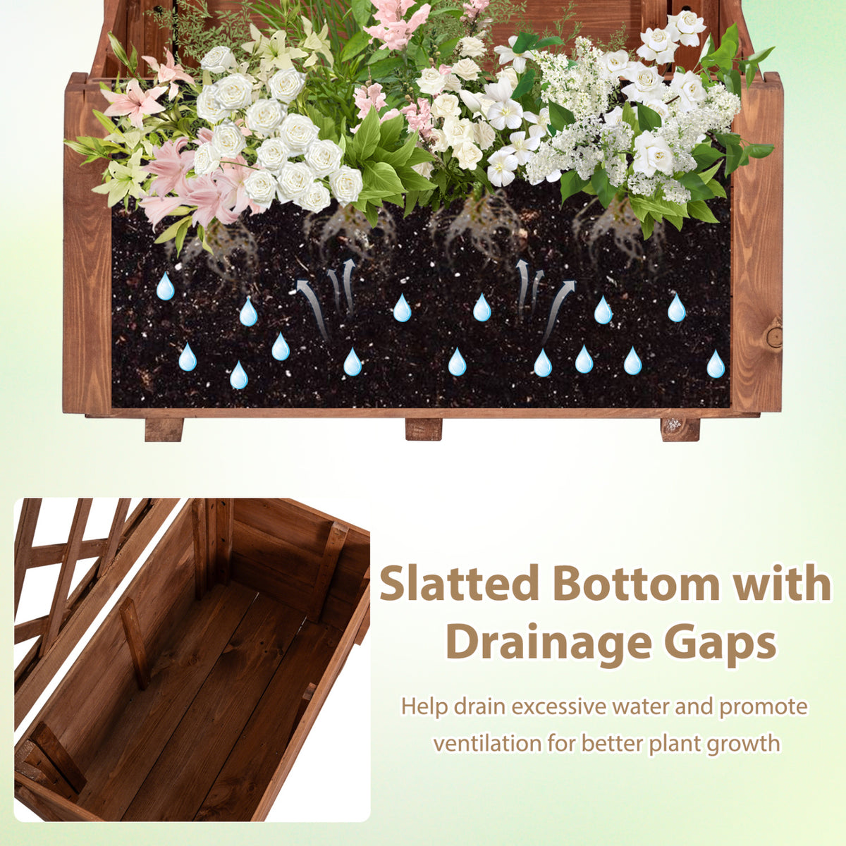 Wooden Raised Garden Bed with Lattice Trellis Drainage Holes-Orange view 7
