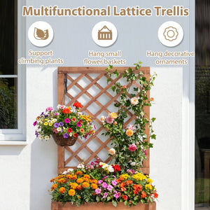 Wooden Raised Garden Bed with Lattice Trellis Drainage Holes-Orange view 9