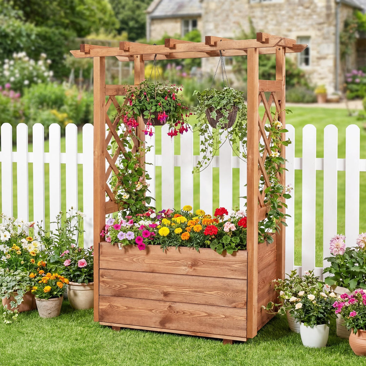 Wooden Raised Garden Bed Elevated Planter Box with Hanging Roof-Orange view 6