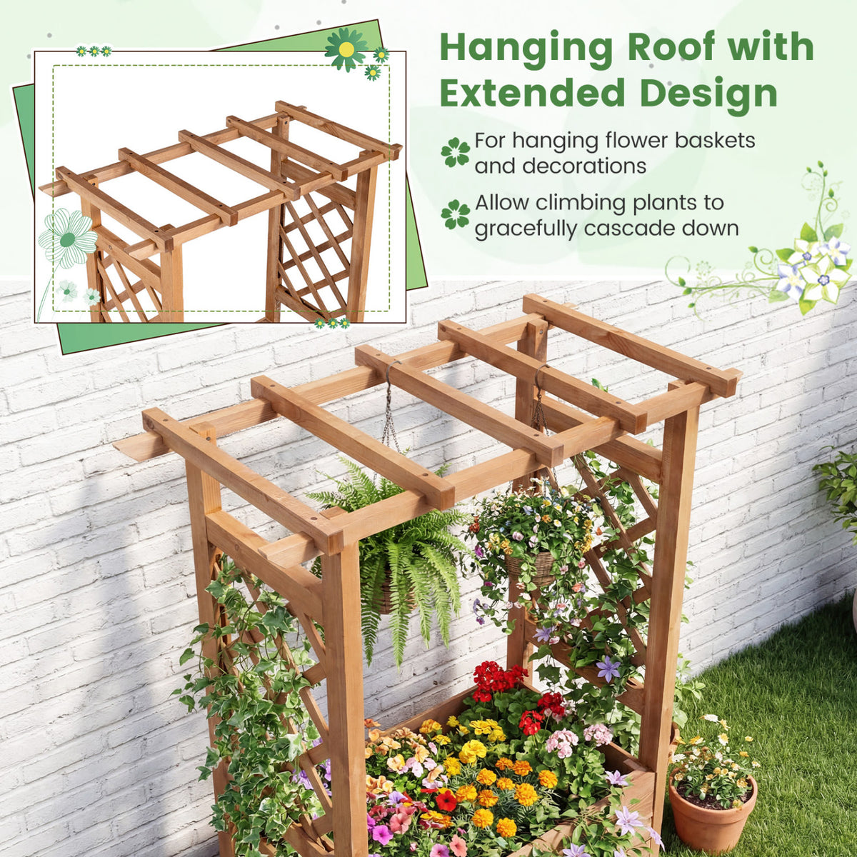 Wooden Raised Garden Bed Elevated Planter Box with Hanging Roof-Orange view 9
