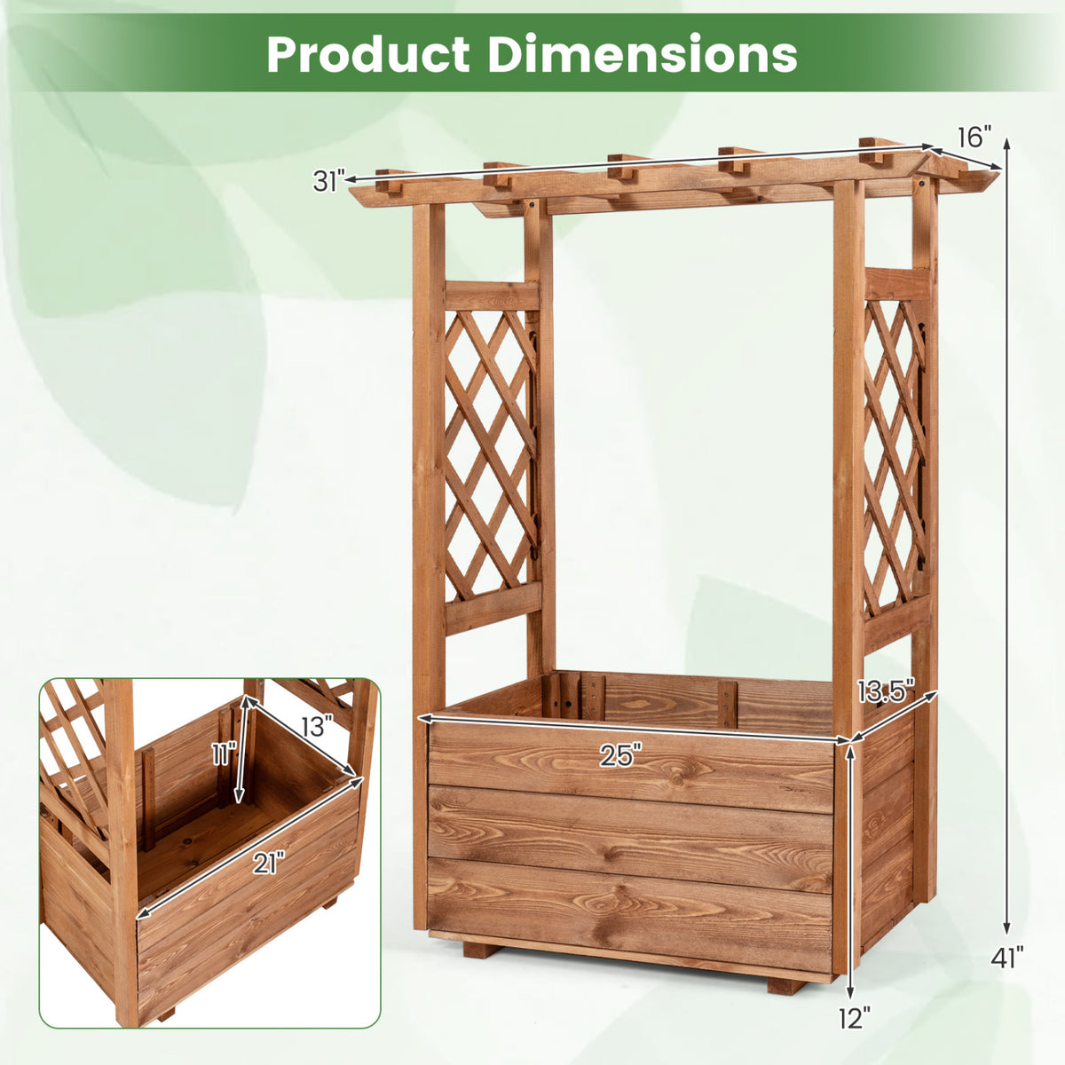 Wooden Raised Garden Bed Elevated Planter Box with Hanging Roof-Orange view 5