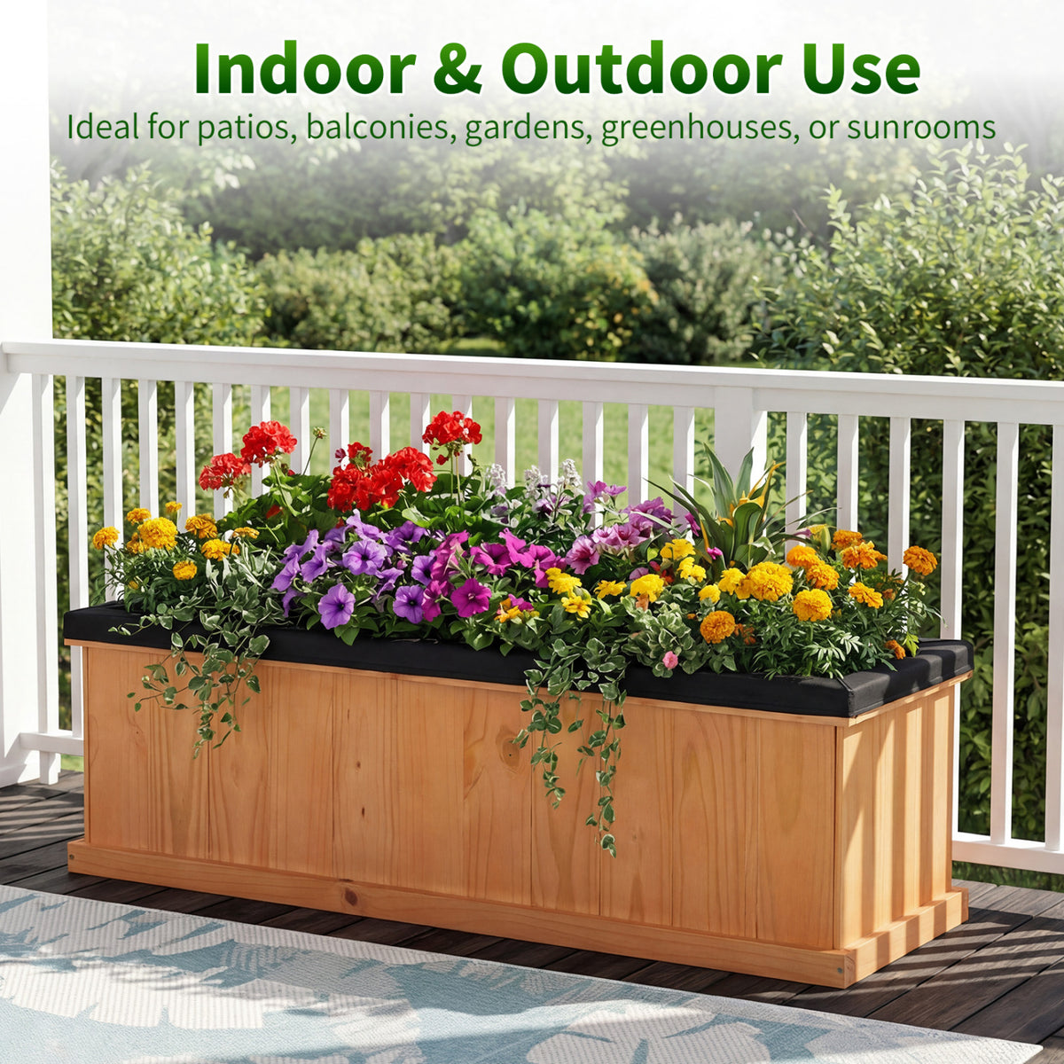 Wooden Raised Garden Bed with Drainage Holes and Liner Solid Fir Wood Planter Box-XL view 6
