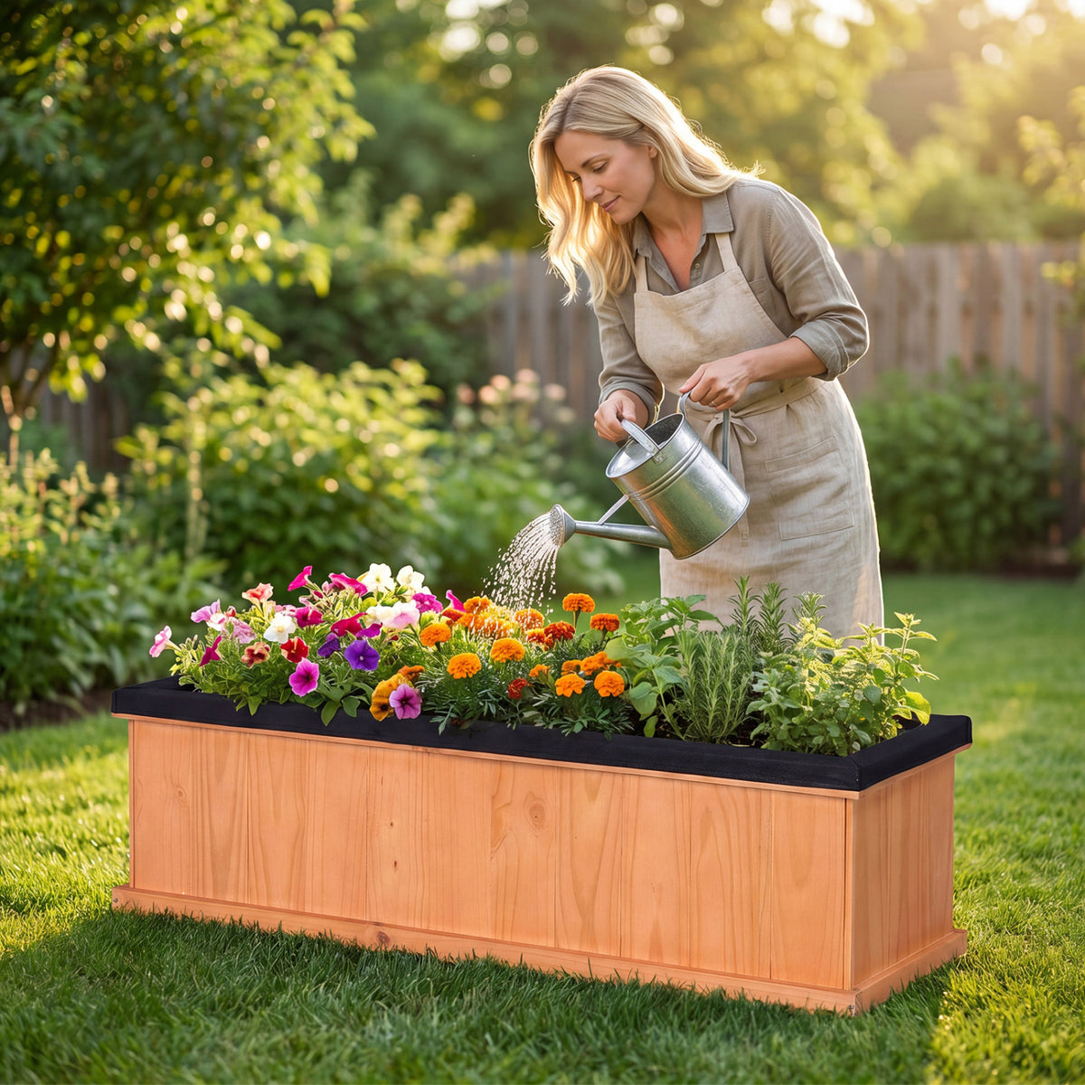 Wooden Raised Garden Bed with Drainage Holes and Liner Solid Fir Wood Planter Box-XL view 3