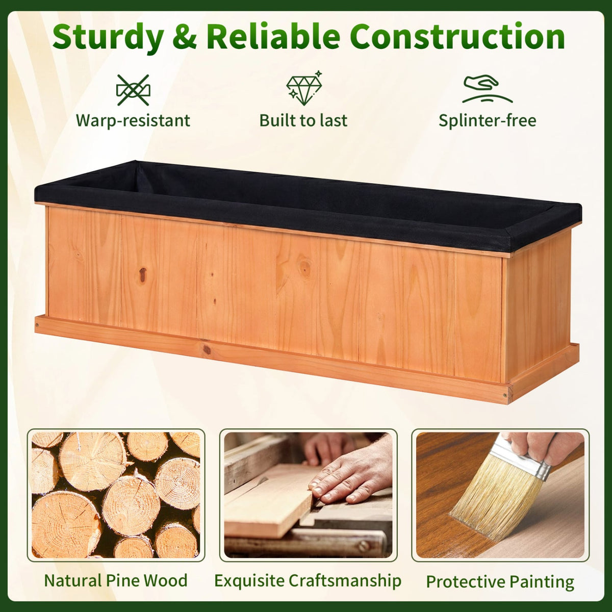 Wooden Raised Garden Bed with Drainage Holes and Liner Solid Fir Wood Planter Box-XL view 7