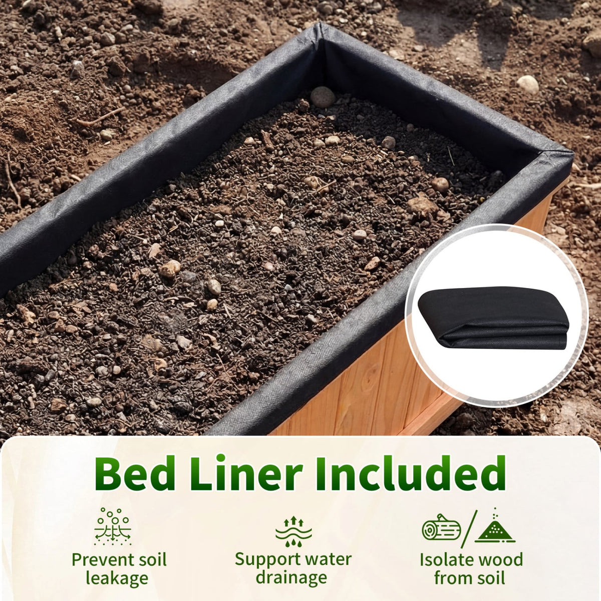 Wooden Raised Garden Bed with Drainage Holes and Liner Solid Fir Wood Planter Box-XL view 9