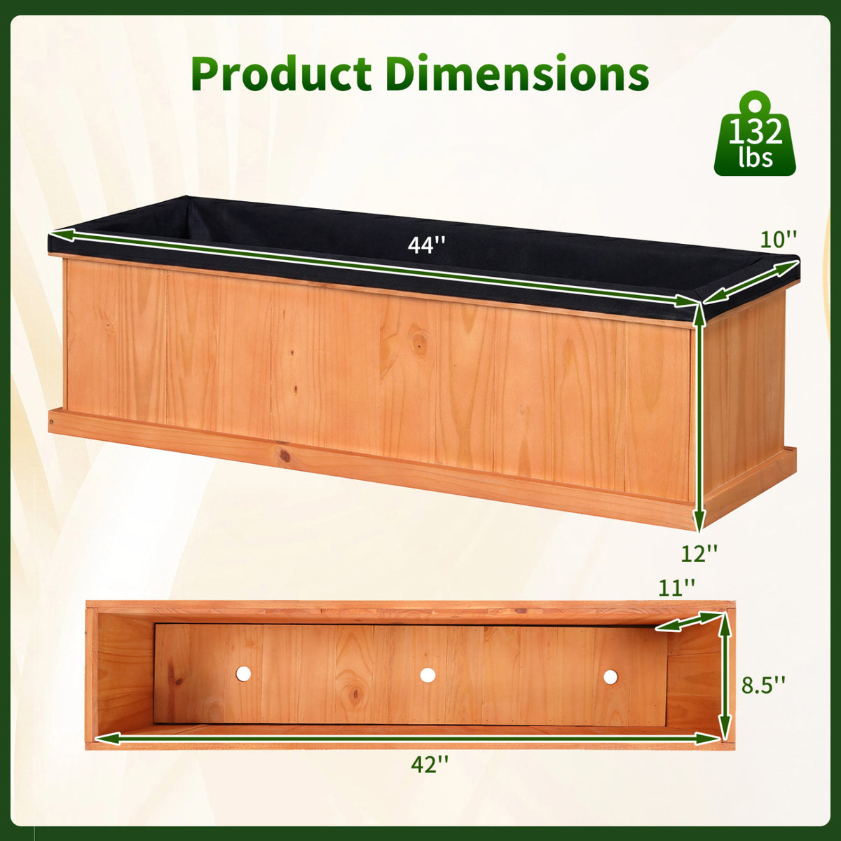 Wooden Raised Garden Bed with Drainage Holes and Liner Solid Fir Wood Planter Box-XL view 5