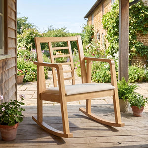 Wooden Rocking Chair with Upholstered Seat and Ladder Back for Living Room-Natural view 2
