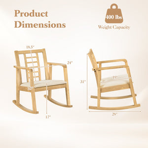 Wooden Rocking Chair with Upholstered Seat and Ladder Back for Living Room-Natural view 4