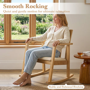 Wooden Rocking Chair with Upholstered Seat and Ladder Back for Living Room-Natural view 5