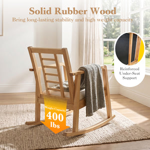 Wooden Rocking Chair with Upholstered Seat and Ladder Back for Living Room-Natural view 6