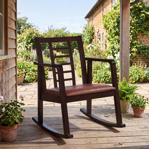 Wooden Rocking Chair with Upholstered Seat and Ladder Back for Living Room-Brown view 2