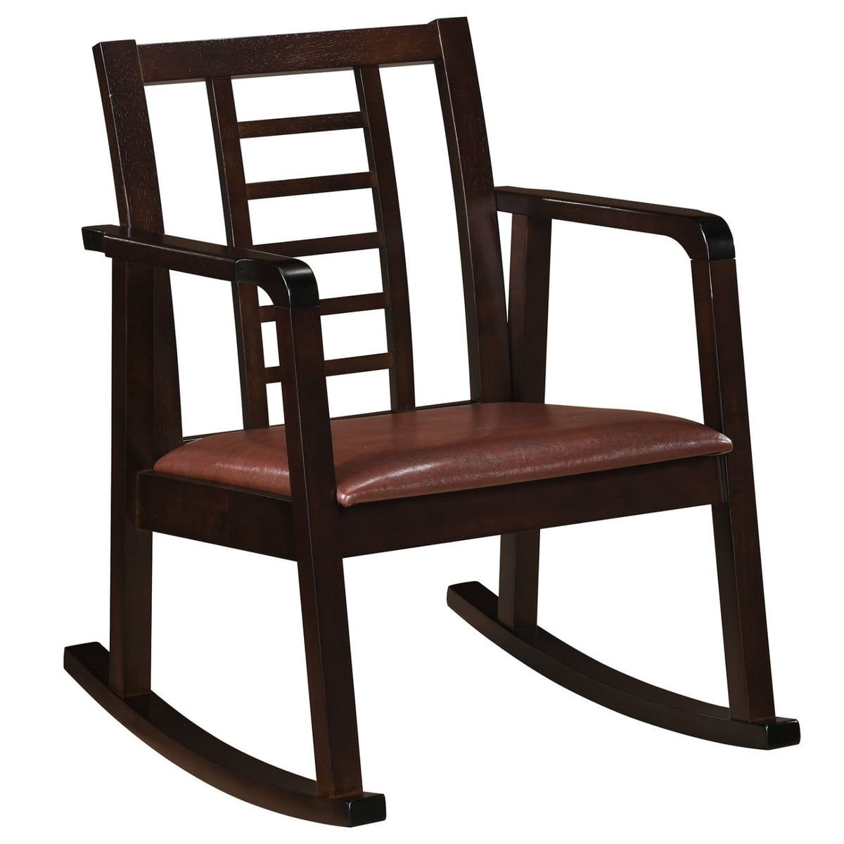 Wooden Rocking Chair with Upholstered Seat and Ladder Back for Living Room-Brown