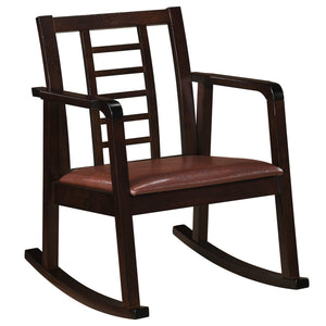 Wooden Rocking Chair with Upholstered Seat and Ladder Back for Living Room-Brown