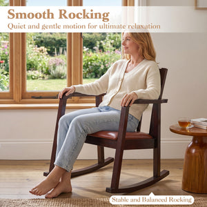 Wooden Rocking Chair with Upholstered Seat and Ladder Back for Living Room-Brown view 5