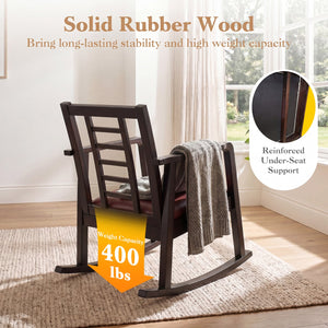 Wooden Rocking Chair with Upholstered Seat and Ladder Back for Living Room-Brown view 6