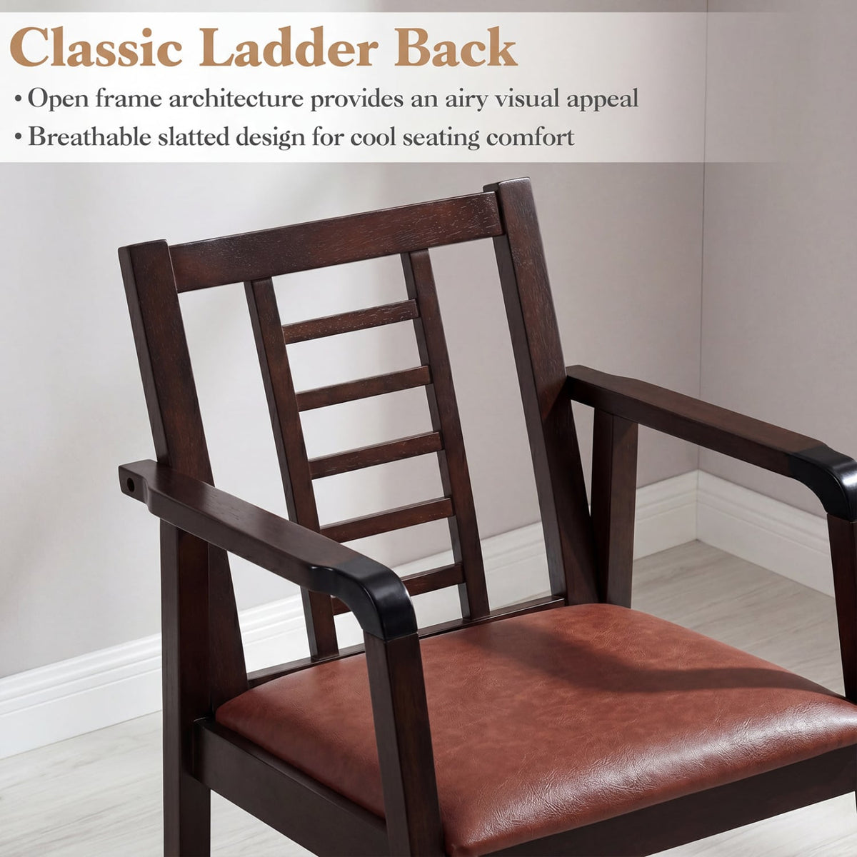 Wooden Rocking Chair with Upholstered Seat and Ladder Back for Living Room-Brown view 7
