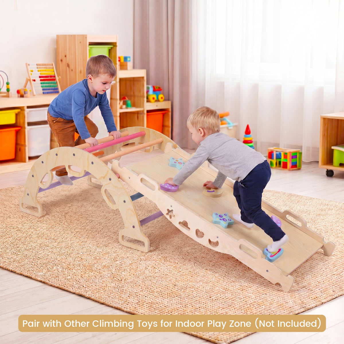 Wooden Rocking Climbing Arch with Cushion 3-in-1 Montessori Kids Climber Rocker-Multicolor view 3