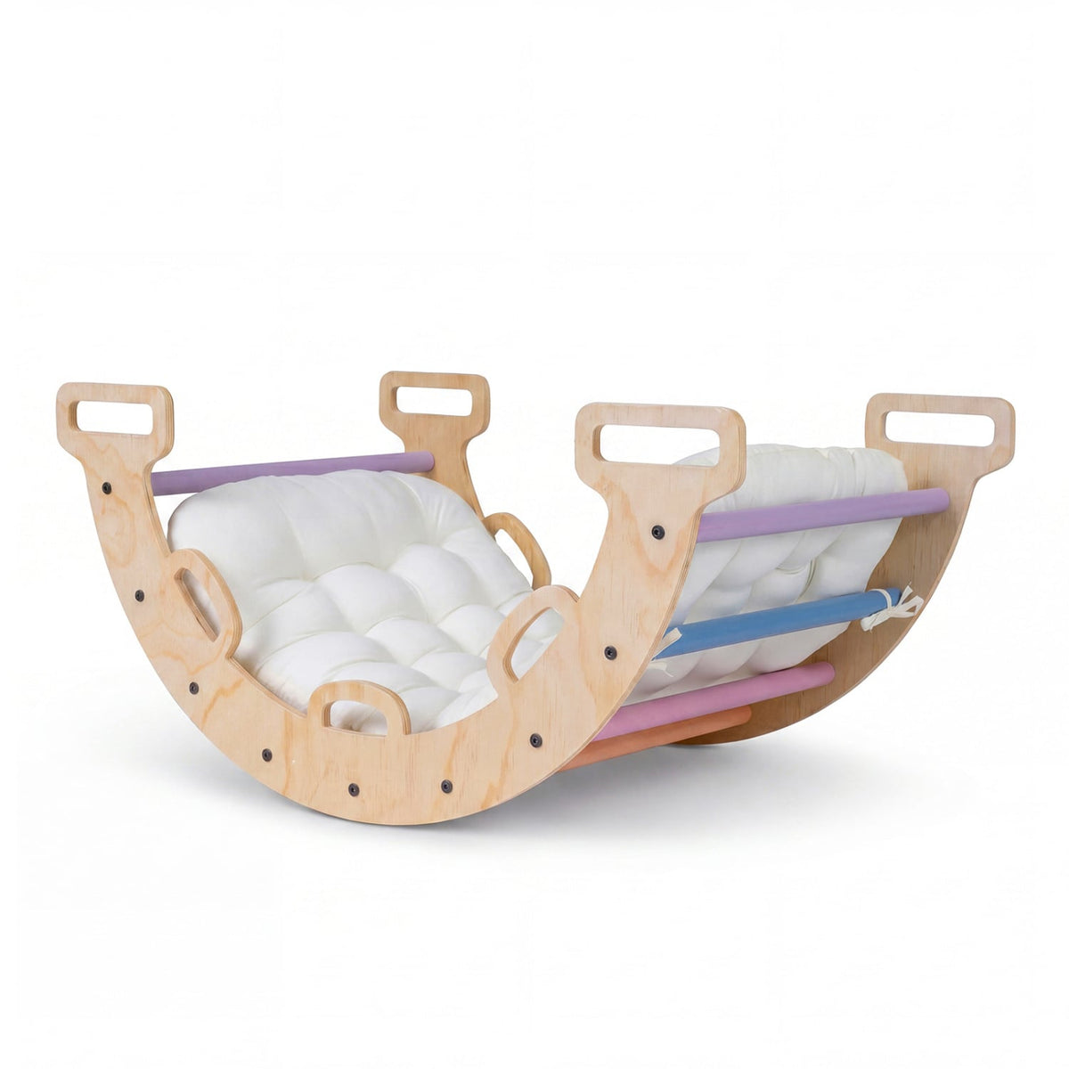 Wooden Rocking Climbing Arch with Cushion 3-in-1 Montessori Kids Climber Rocker-Multicolor view 4