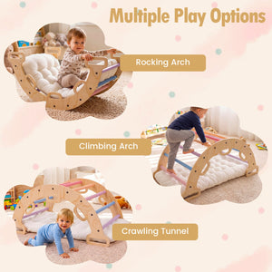 Wooden Rocking Climbing Arch with Cushion 3-in-1 Montessori Kids Climber Rocker-Multicolor view 6