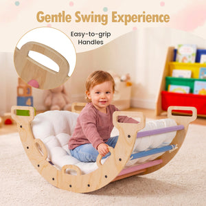 Wooden Rocking Climbing Arch with Cushion 3-in-1 Montessori Kids Climber Rocker-Multicolor view 8