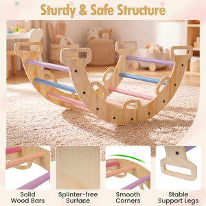 Wooden Rocking Climbing Arch with Cushion 3-in-1 Montessori Kids Climber Rocker-Multicolor view 9
