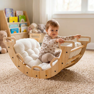 Wooden Rocking Climbing Arch with Cushion Montessori Kids Climber Rocker view 2