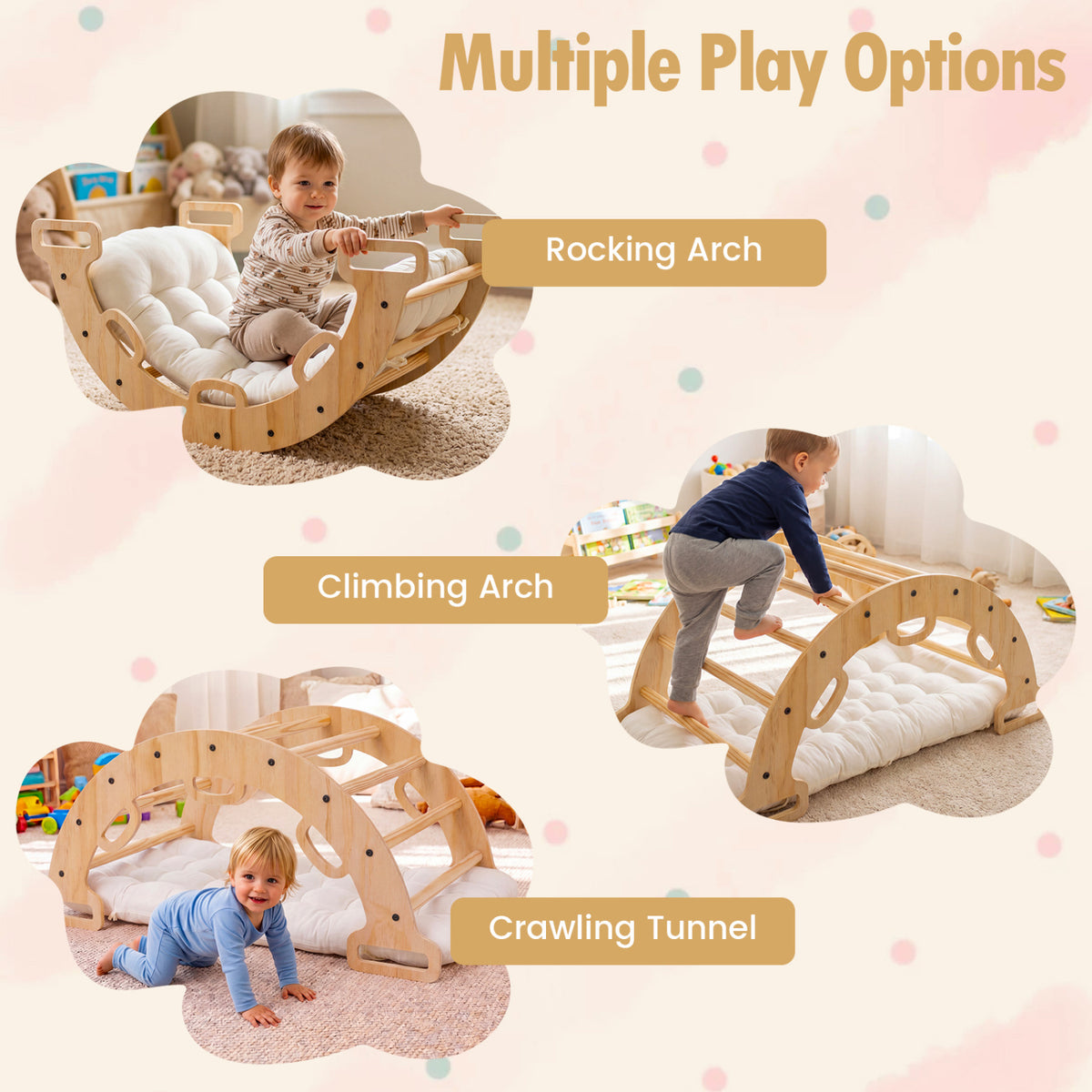 Wooden Rocking Climbing Arch with Cushion Montessori Kids Climber Rocker view 6