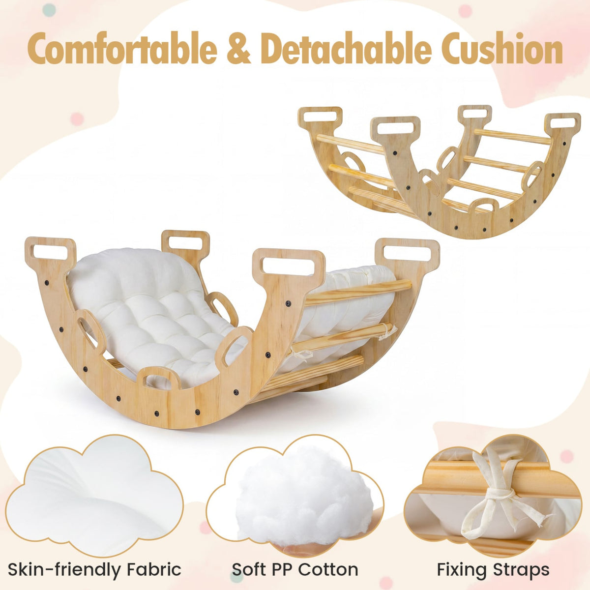Wooden Rocking Climbing Arch with Cushion Montessori Kids Climber Rocker view 7