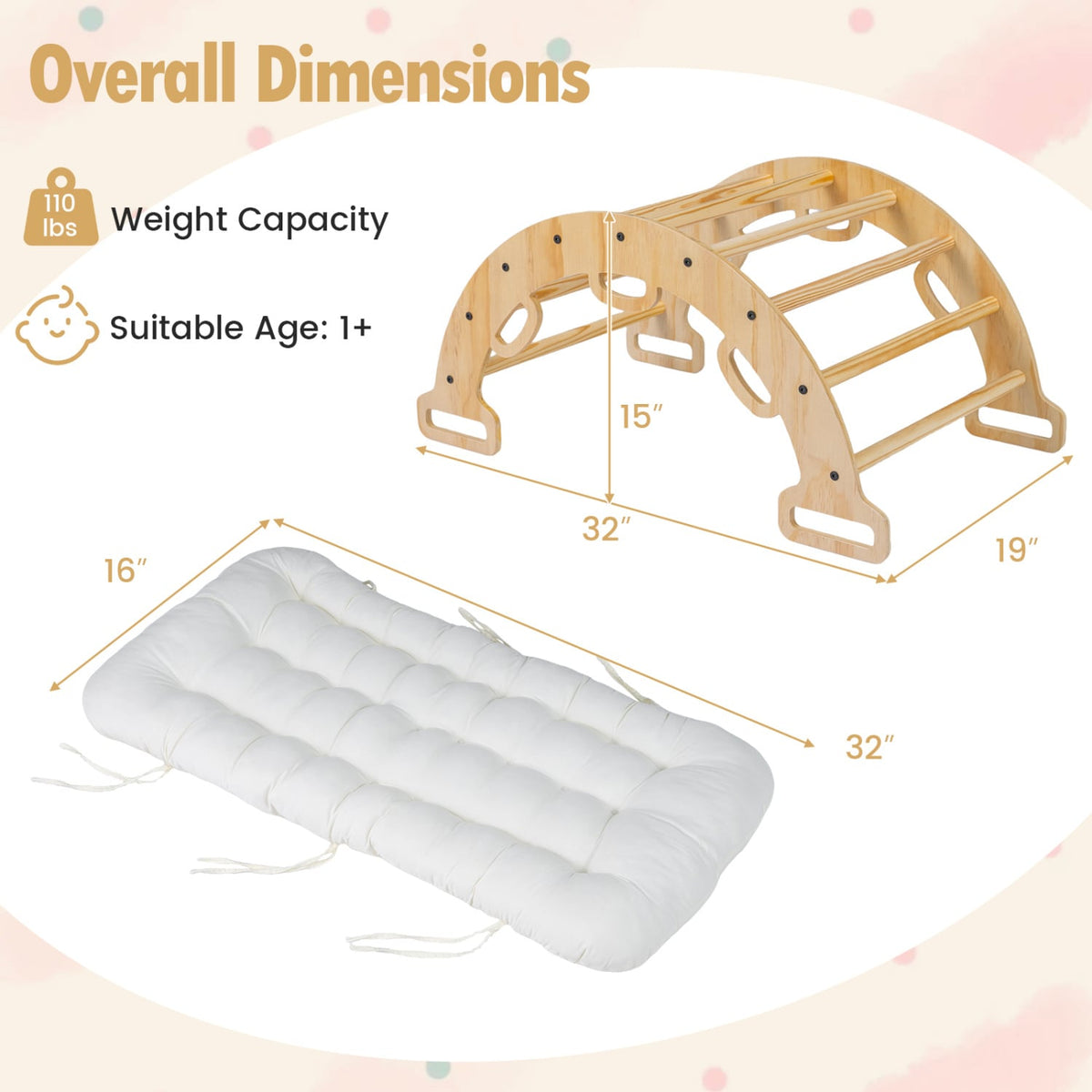 Wooden Rocking Climbing Arch with Cushion Montessori Kids Climber Rocker view 5