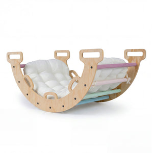 Wooden Rocking Climbing Arch with Cushion 3-in-1 Montessori Kids Climber Rocker-Macaron view 4