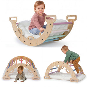 Wooden Rocking Climbing Arch with Cushion 3-in-1 Montessori Kids Climber Rocker-Macaron